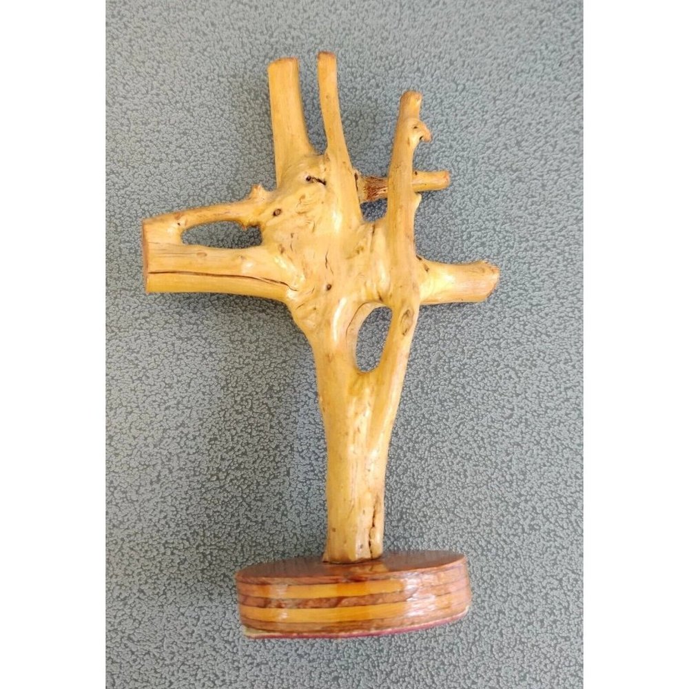 Mini Tree Root? Wooden Abstract Art Sculpture Stand Decor Ring Holder 6.5x4"